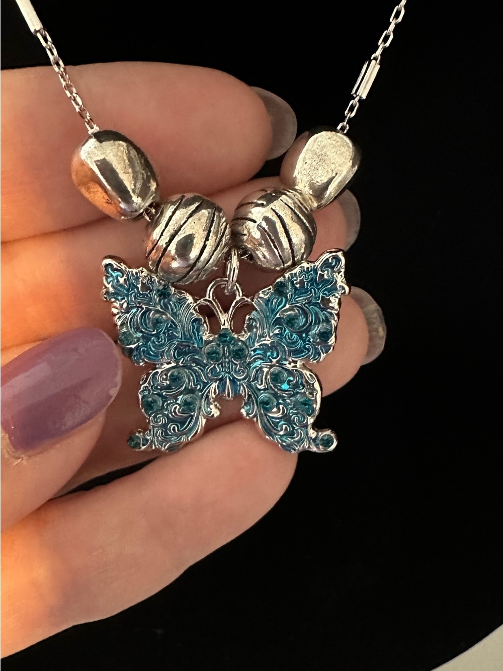 Handmade Blue Crystal Butterfly Pendant Necklace